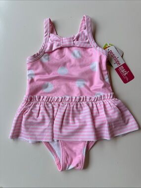 Penelope Mack Pink Polka Dot & Stripe Baby Swim Dress - NWT - 12 Months